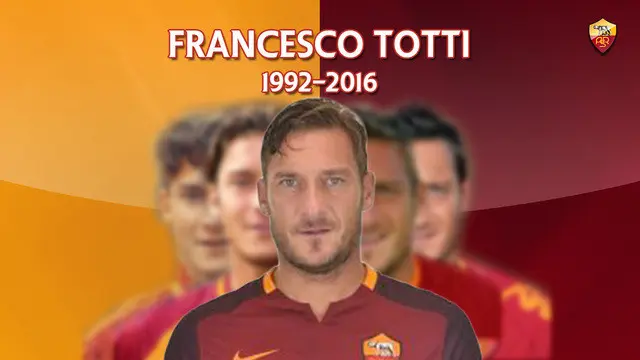 Video wajah pemain sepak bola dari klu AS Roma yaitu Francesco Totti dari awal debutnya pada tahun 1992 hingga 2016.