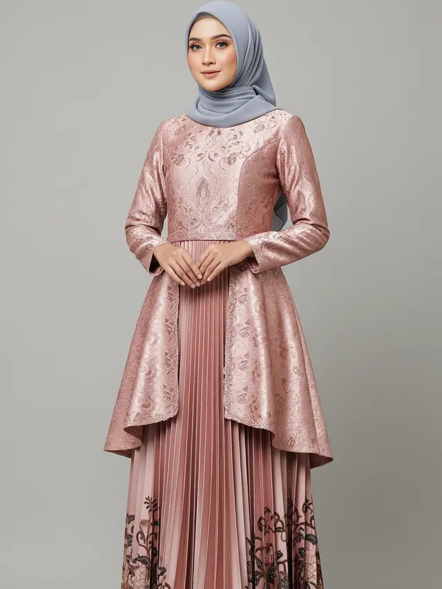Model Gamis Batik Brokat Motif Elegan 2026 untuk Hijabers Model Pleats Elegan