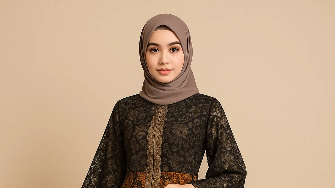 Model Batik Brokat Kombinasi Lengan Kimono Panjang