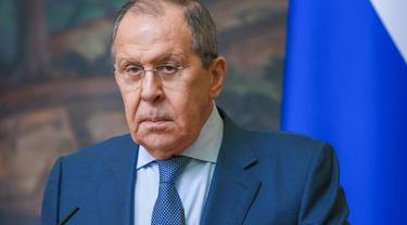Menteri Luar Negeri Rusia Sergei Lavrov berbicara tentang perang antara Rusia dan Ukraina. (TASS)