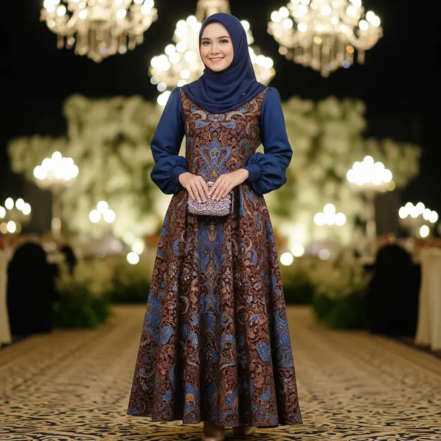 9 Model Gamis Batik Kombinasi Polos untuk Acara Kondangan Malam, Elegan dan Modern