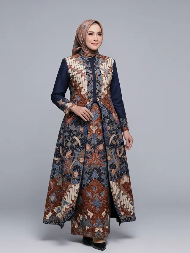 Gamis Batik Maxi Dress dengan Kerah Shanghai