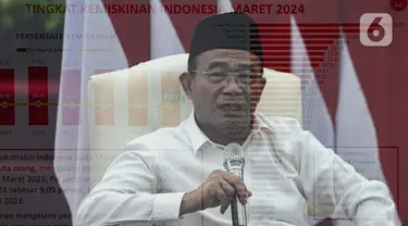 Menteri Koordinator bidang Pembangunan Manusia dan Kebudayaan (Menko PMK), Muhadjir Effendy memberikan keterangan terkait perkembangan semester satu penanganan kemiskinan dan kemiskinan ekstrem di Jakarta, Rabu (3/7/2024). (Liputan6.com/Angga Yuniar)