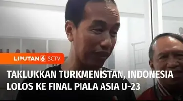 Presiden Joko Widodo menyaksikan langsung kemenangan Indonesia atas Turkmenistan yang memastikan Timnas Indonesia lolos ke putaran Final Piala Asia U-23. Presiden menyatakan bangga dengan prestasi yang ditorehkan Garuda Muda.