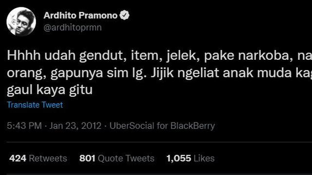Cuitan lama Ardhito Pramono viral lagi. (Tangkapan layar Twitter/ ardhitoprmn)