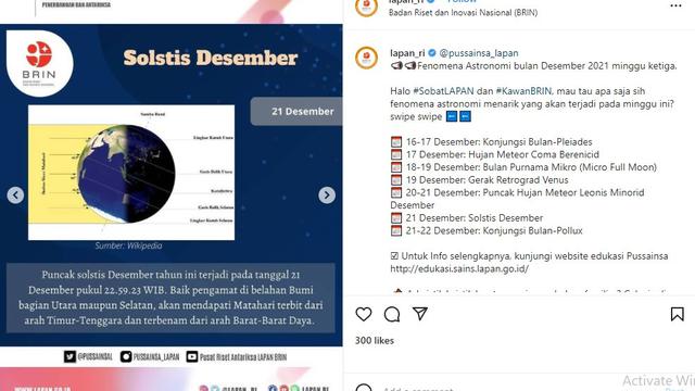Solstis 21 Desember 2021 (Foto: Instagram/@lapan_ri)