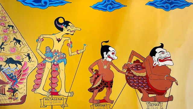 Karya seni mural bergambar wayang di gedung kesenian Riverlinks, Shepparton, Victoria, Australia.(Koleksi pribadi)