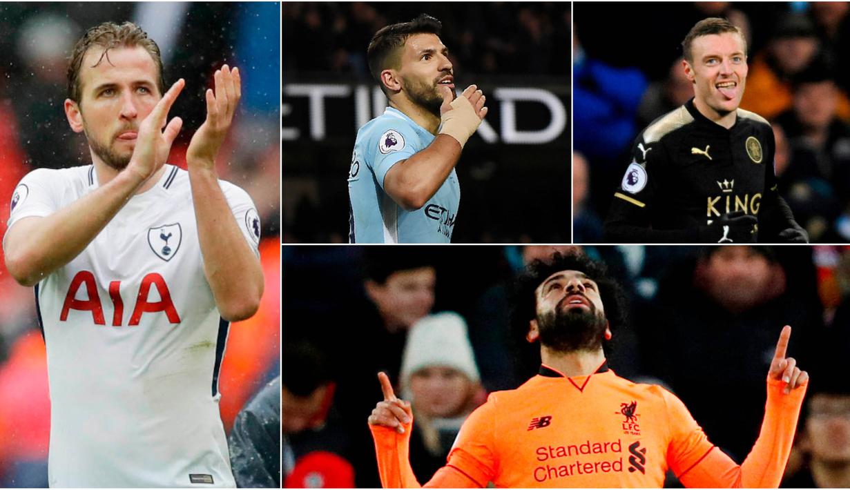 Berikut ini top scorer sementara Premier League musim 2017/2018 hingga pekan ke-27. Harry Kane masih teratas dengan torehan 23 gol. (Kolase foto-foto AP dan AFP)