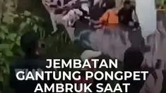 Jembatan Gantung Pongpet di Kecamatan Cijulang, Kabupaten Pangandaran, Jawa Barat, ambruk saat dilewati Bupati Pangandaran Citra Pitriyami. Insiden terjadi tak lama setelah jembatan diresmikan pada pada Minggu (30/8/2026) sore.

Dalam video yang beredar, jembatan tiba-tiba ambruk ketika sejumlah ...
