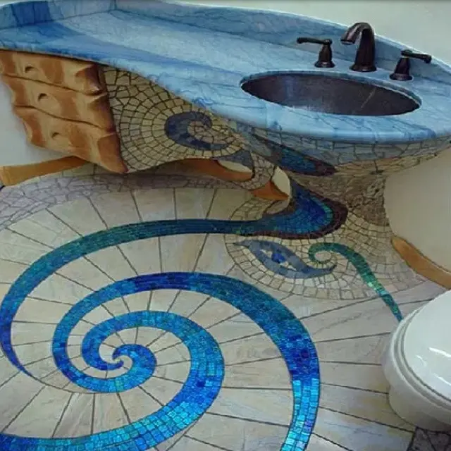 6 Potret Lantai Kamar Mandi Mewah 3D, Ada yang Bikin Pusing