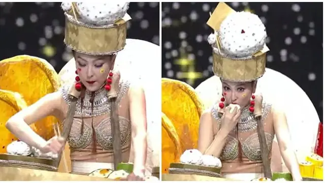 Pakai Kostum Bertema Dim Sum, Miss Grand Hongkong Lakukan Mukbang di Atas Panggung
