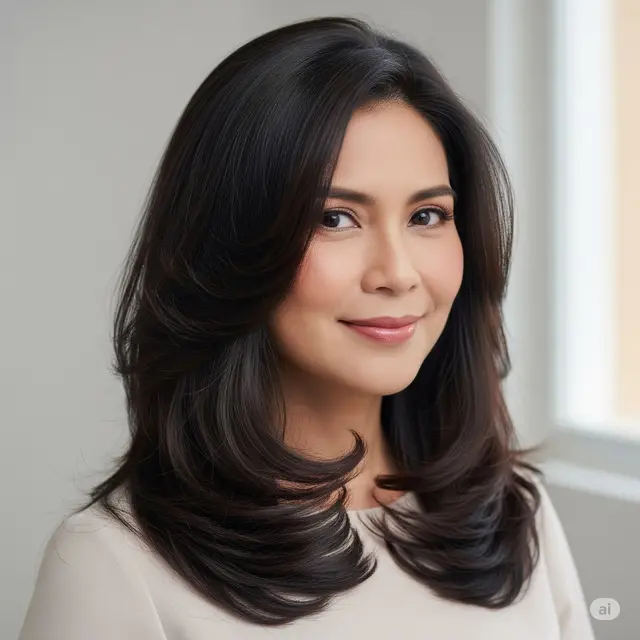 Model Rambut Layer Panjang Tanpa Poni yang Anggun. Foto: Gemini