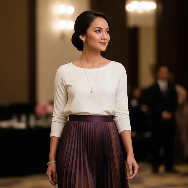 Rekomendasi Warna Rok Plisket yang Cocok untuk Kulit Sawo Matang (Image by Gemini AI)