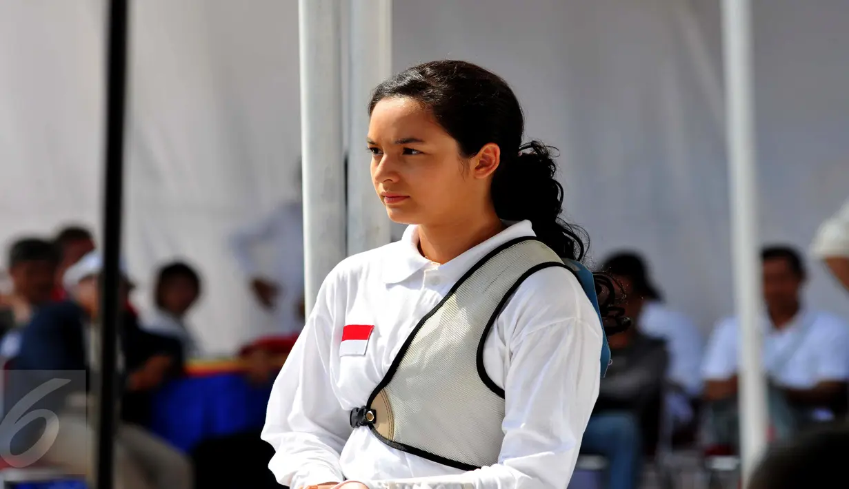 Chelsea Islan merupakan salah satu aktris yang membintangi film 3 Srikandi saat ditemui di lokasi syuting di Buperta Cibubur, Jakarta Timur, Jumat (24/7/2015). (Liputan6.com/Panji Diksana)