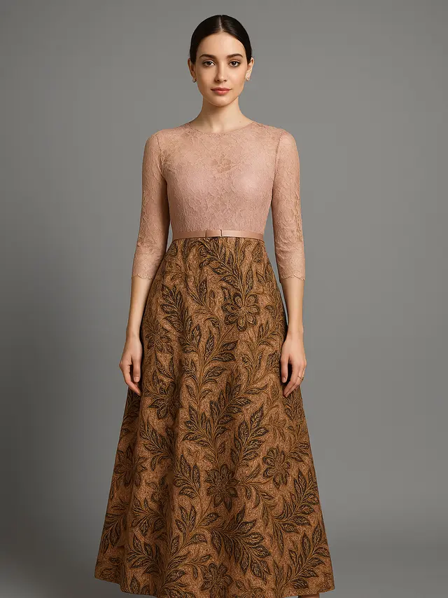 Model Long Dress Batik Kombinasi Brokat Lengan 3/4, Pilihan Elegan untuk Acara Formal