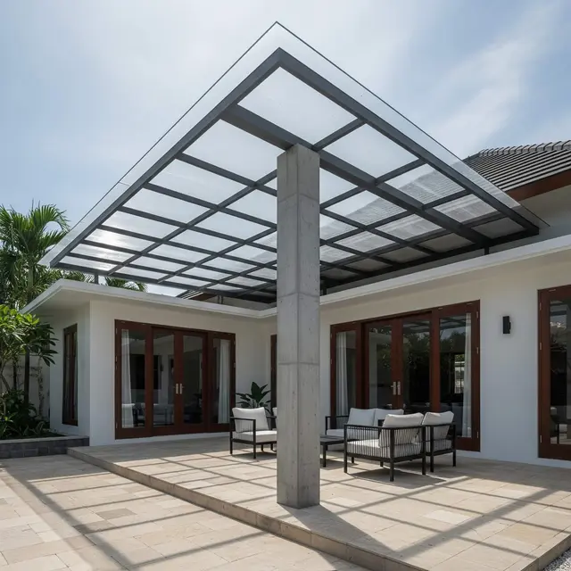 Kanopi Bahan Besi Beton dan Hollow untuk Rumah Minimalis