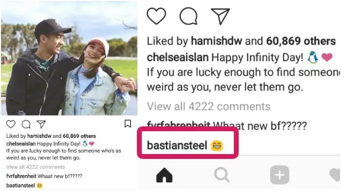 Bastian Steel komentari foto Chelsea Islan-Daffa Wardhana. (Instagram/chelseaislan)