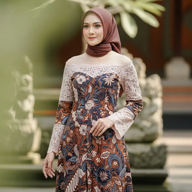 9 Model Gamis Batik Brokat Modern Terbaru 2025 untuk Pesta, Tampil Elegan