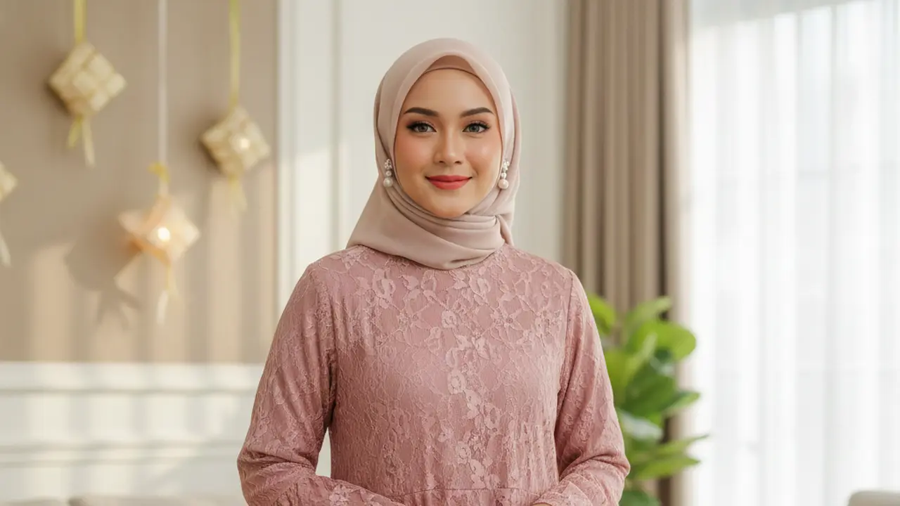 Model Gamis Layer Brokat untuk Lebaran 2026 (Foto: Gemini AI)