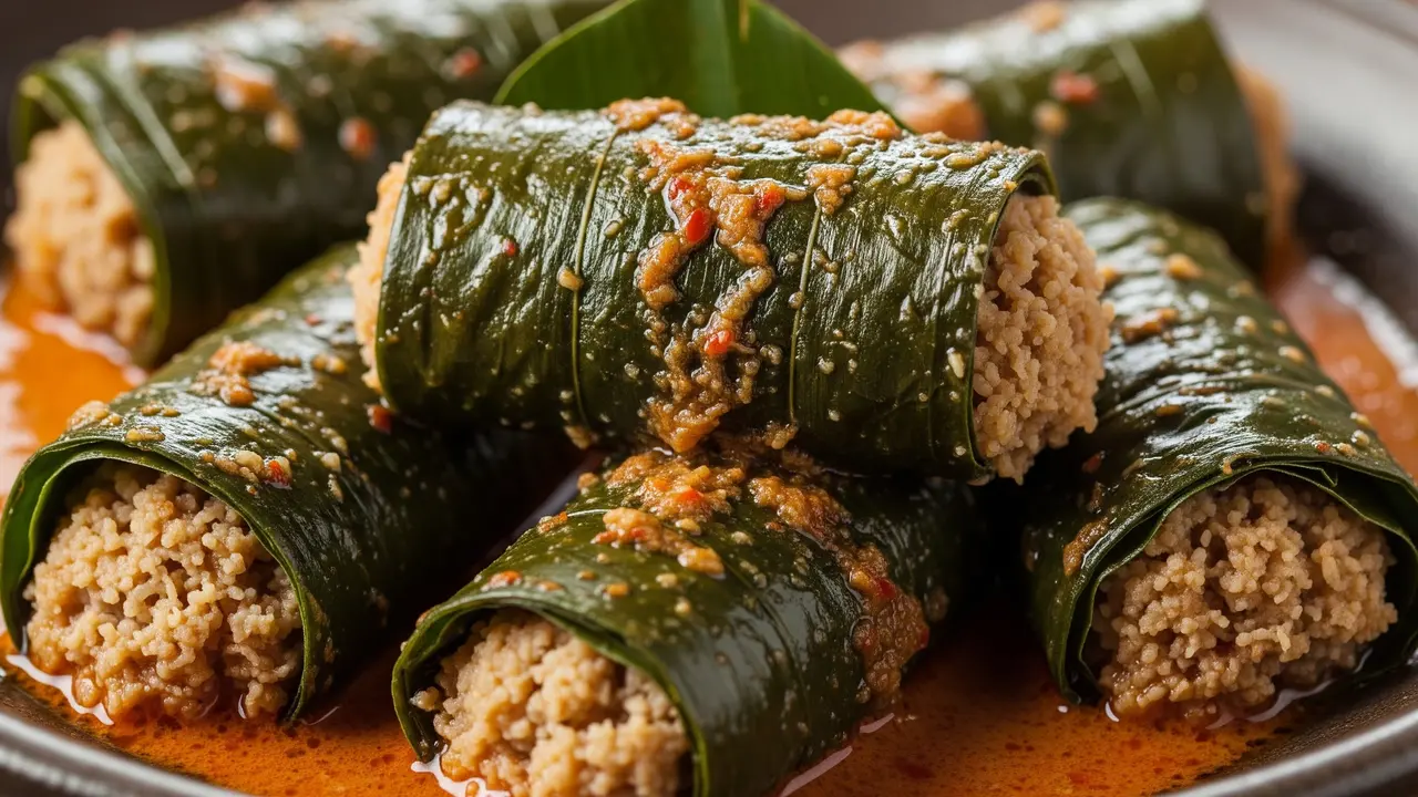 Cara Membuat Buntil Daun Pepaya Isi Kelapa