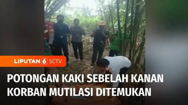 Potongan tubuh kaki sebelah kanan ditemukan di pinggir Sungai Cimanceuri, Kecamatan Tigaraksa, Kabupaten Tangerang. Potongan kaki tersebut diduga milik korban mutilasi di Tenjo, Bogor, Jawa Barat.