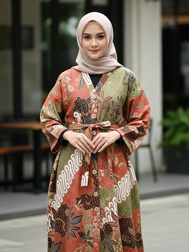 Model Gamis Batik Kancing Depan Terbaru (Image by Gemini AI)