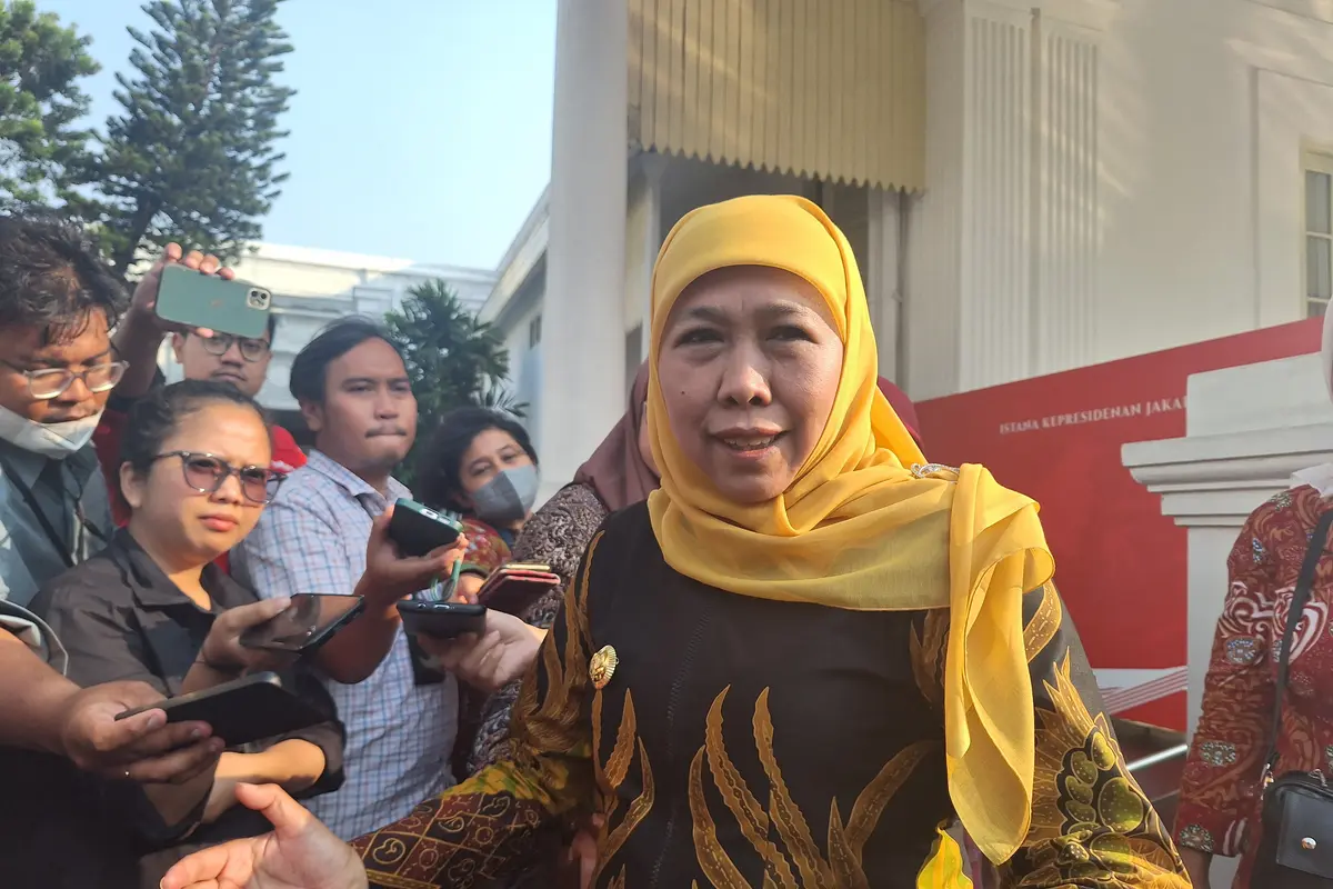 Gubernur Jawa Timur Khofifah Indar Parawansa di Istana Kepresidenan Jakarta, Kamis (10/8/2023).