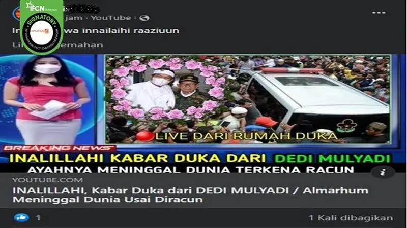 Gambar Tangkapan Layar Kabar Hoaks Dedi Mulyadi Meninggal Dunia Usai Diracun pada 6 Oktober 2022 (sumber: Facebook).