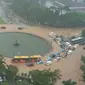 Banjir di Bundaran Indosat, Jakarta. (twitter.com/@SoundRhythm)