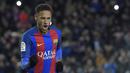 Neymar Junior saat melakukan selebrasi usai mencetak gol ke gawang Athletic Bilbao dalam laga Copa del Rey di Stadion Camp Nou, Barcelona pada 11 Januari 2017. AFP/Lluis Gene)