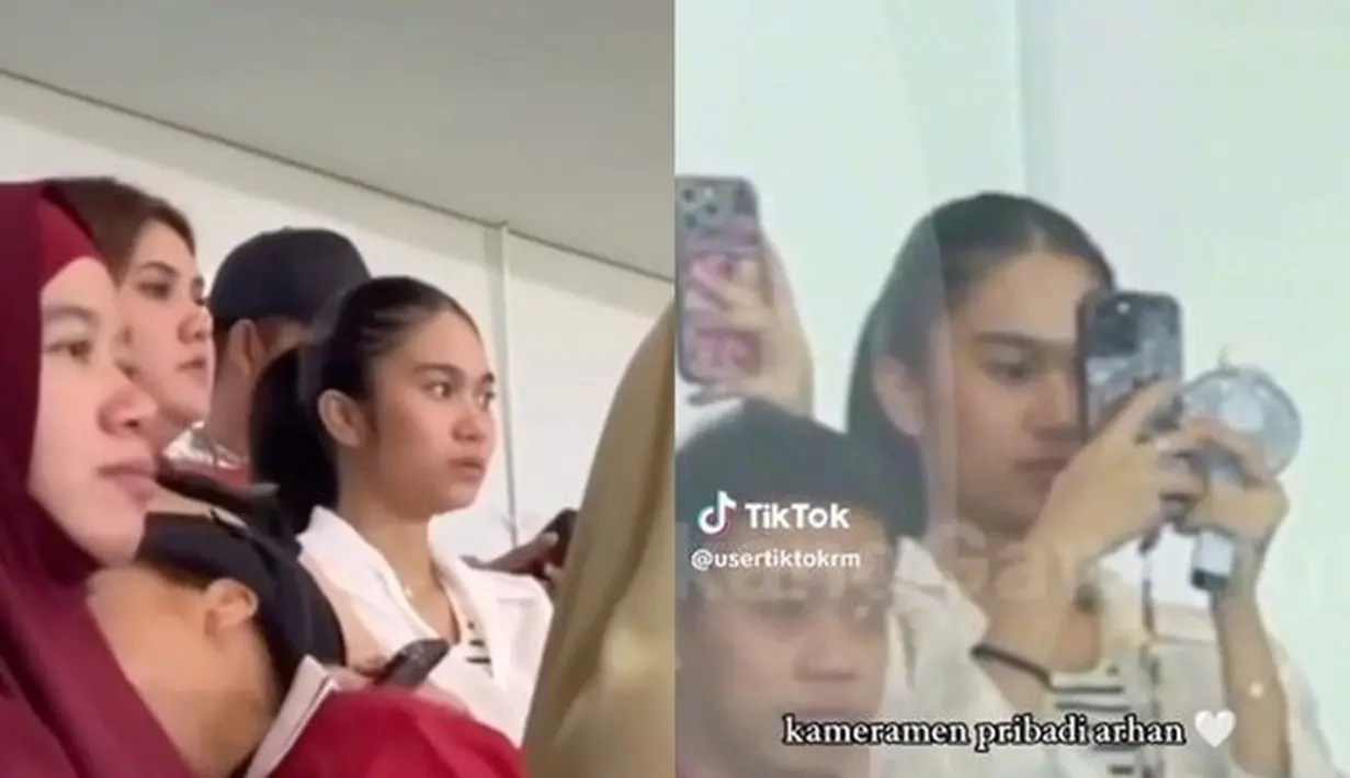 Azizah Salsha terlihat tegang memantau jalannya pertandingan. Ia duduk bersama keluarga Arhan. [instagram.com/azizahsalsha_]