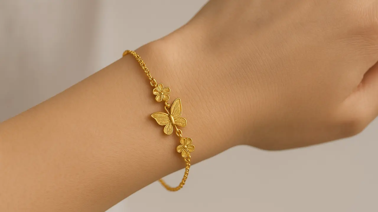 Model Gelang Emas 2 Gram 16 Karat Motif Bunga dan Kupu-Kupu/Ilustrasi AI