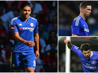 Berikut para pemain bintang yang mengalami penurunan performa ketika menggunakan nomor 9 di Chelsea. Diantaranya, Fernando Torres, Hernan Crespo dan Radamel Falcao. (Foto-foto Kolase AFP)