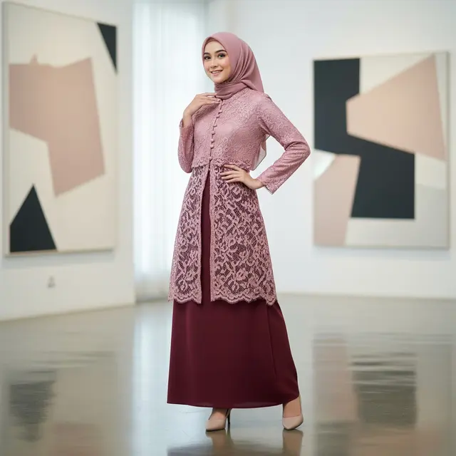 Model Gamis Kombinasi Depan untuk Gaya Muslimah Modern