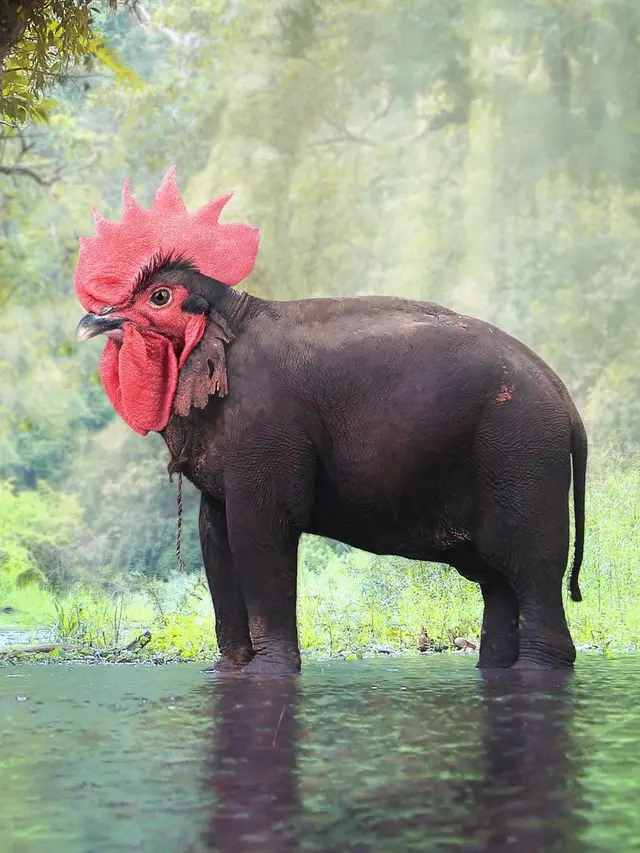 6 Editan Foto Ayam Gabung Hewan Lain Ini Unik Banget, Kocak