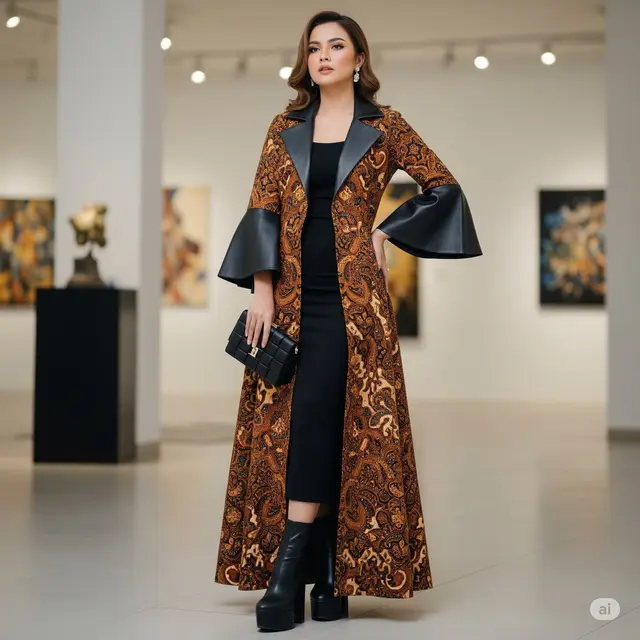 Outer Batik Lengan Terompet Kombinasi Kulit