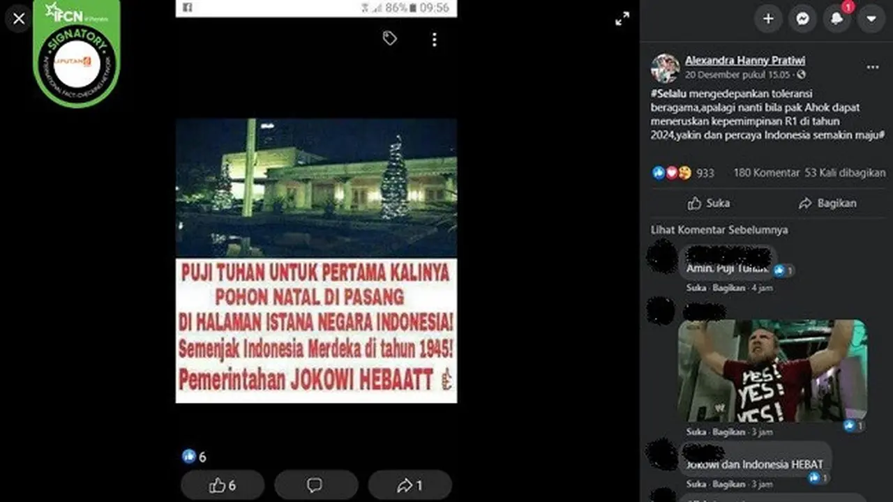 Gambar Tangkapan Layar Foto Pohon Natal yang Diklaim Berada di Halaman Istana Negara (sumber: Facebook)