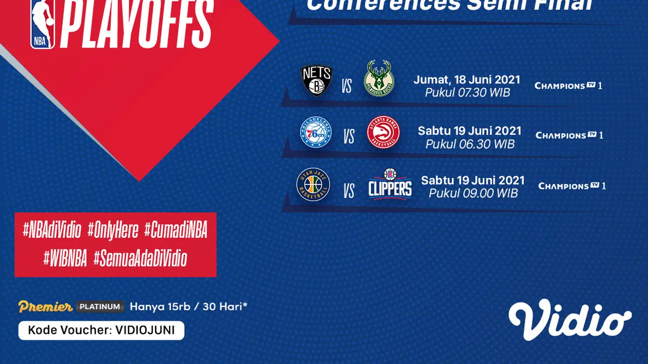 Link Live Streaming NBA Play Off Semifinal di Vidio 18 dan 19 Juni 2021