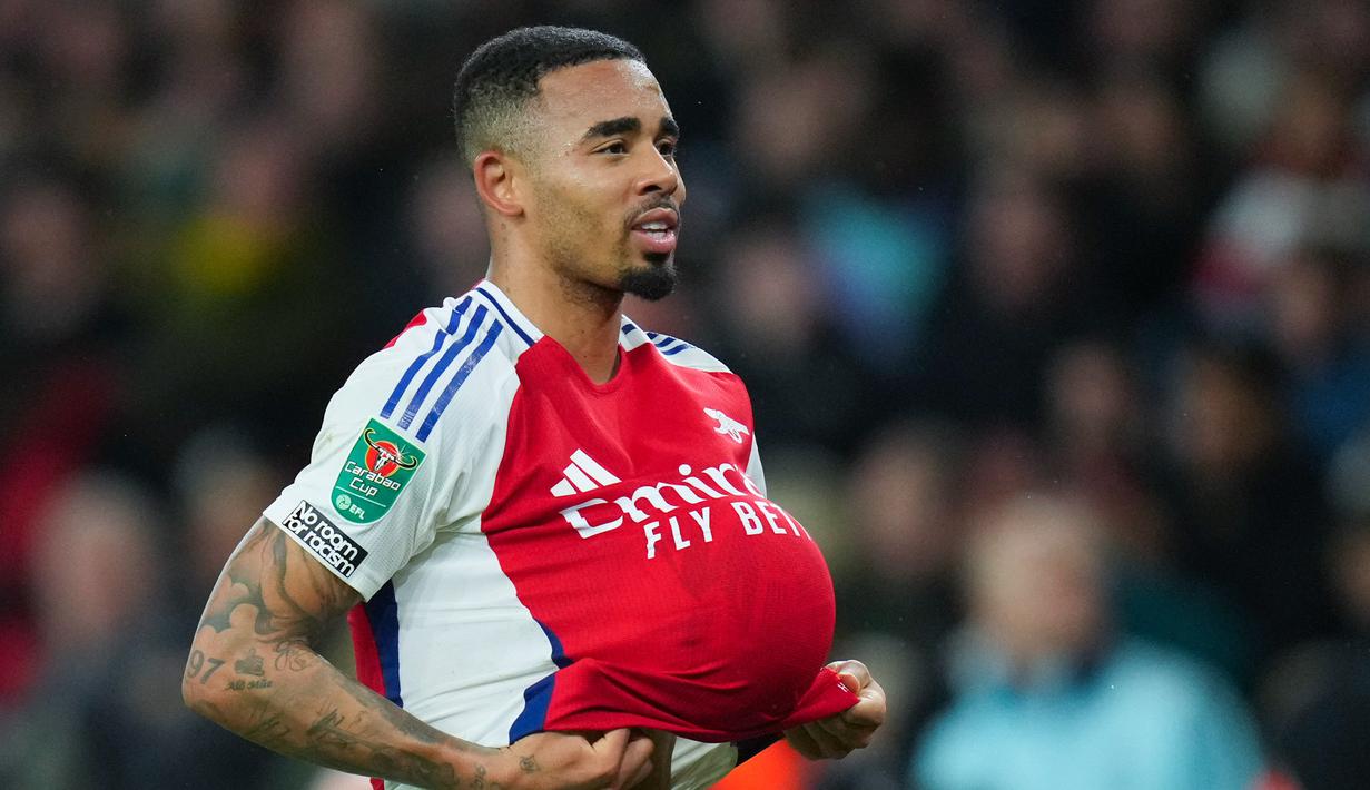 Musim 2024/2025 jadi musim yang berat bagi Gabriel Jesus. Sang striker banyak mendapatkan kritikan karena ia minim mencetak gol bagi Arsenal. (AP Photo/Kirsty Wigglesworth)
