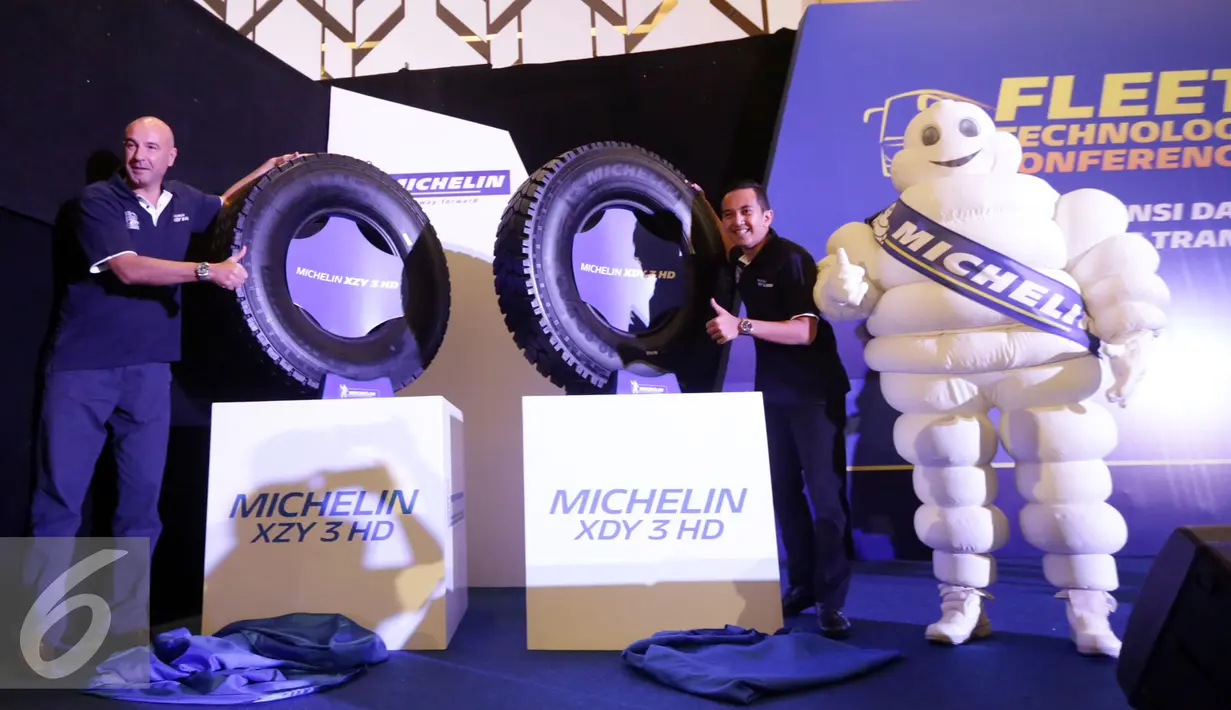 Peluncuran Michelin XZY 3HD dan Michelin XDY 3HD di Jakarta, , Senin (16/5). Produk ini hadir untuk memenuhi kebutuhan para pemilik armada truk terhadap ban yang memiliki daya tahan lebih lama (Liputan6.com/Angga Yuniar)