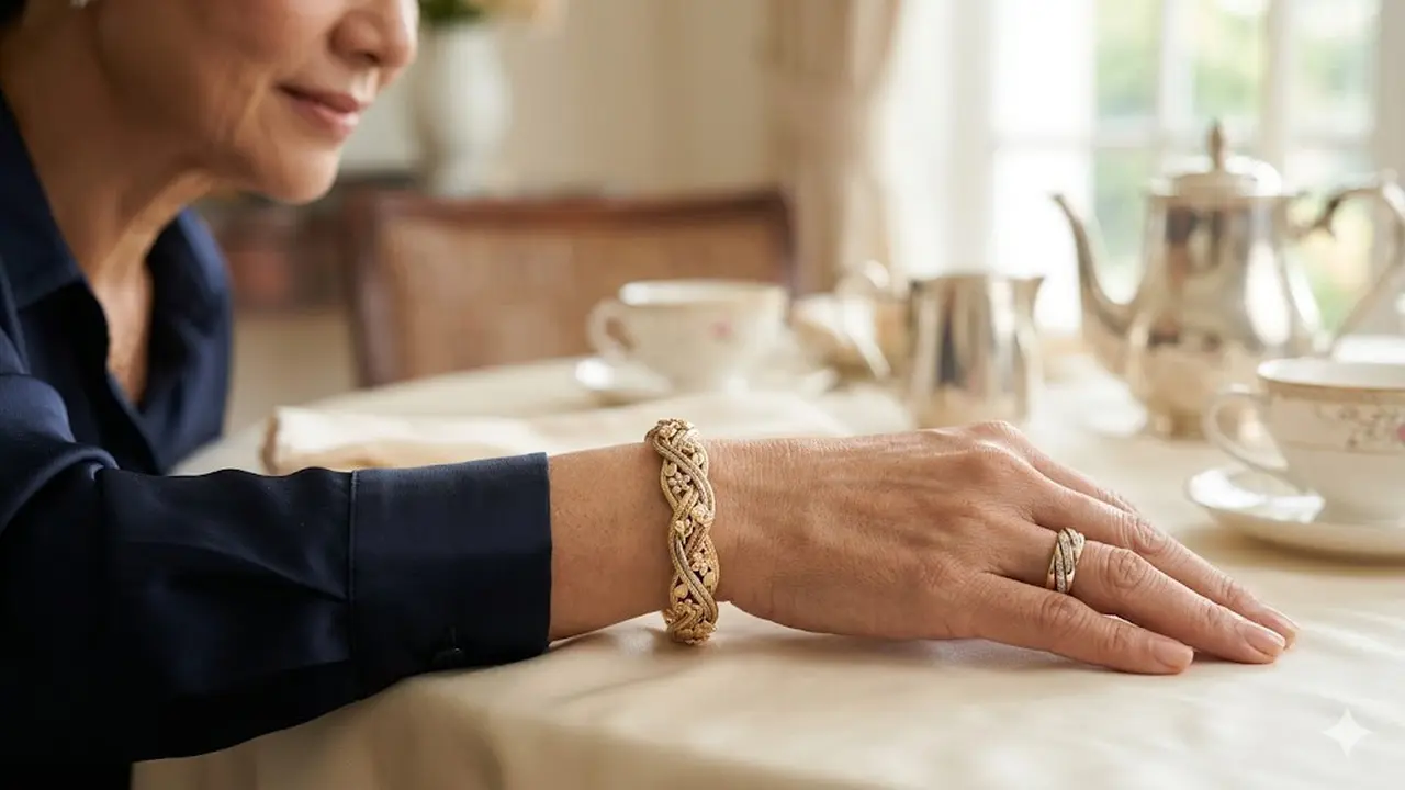 Model Gelang Emas Twist Tiga Warna yang Cocok untuk Wanita 50 Tahun ke Atas