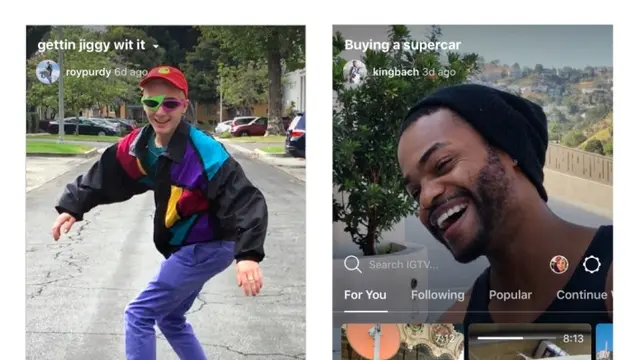 Ki: Tampilan video dalam IGTV; Ka: Desain halaman pertama dalam IGTV. (Instagram)