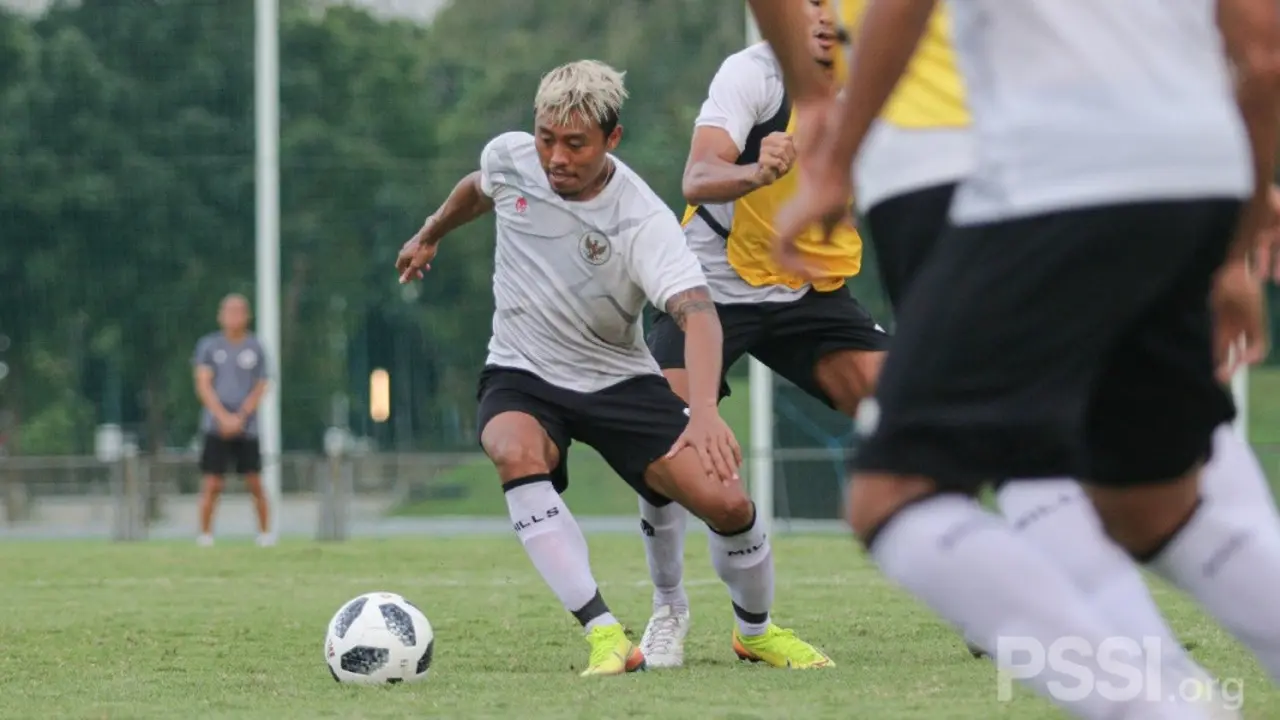 Penyerang Timnas Indonesia, Kushedya Yudo pada pemusatan latihan.