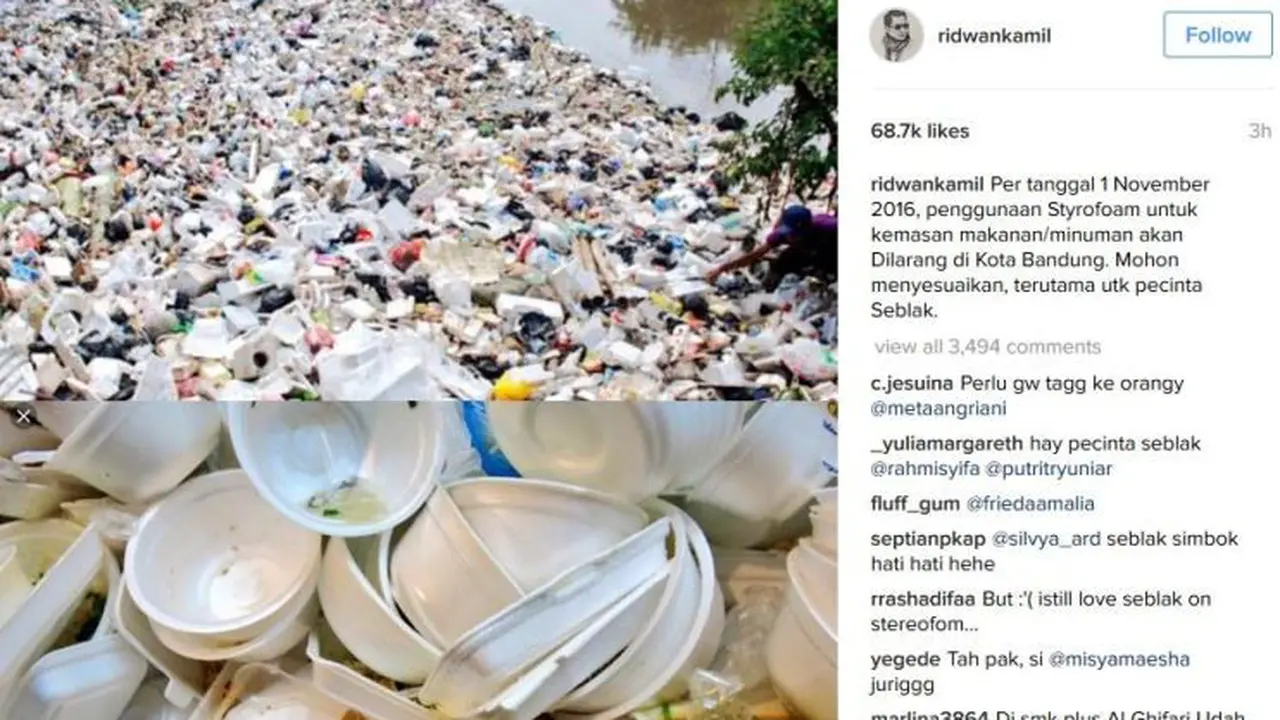 Ridwan Kamil Larang Styrofoam Dipakai di Bandung per 1 November