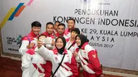 Atlet dan Official Hoki Indonesia hadir pada acara pengukuhan Kontingen Indonesia untuk SEA Games 2017 di Malaysia 19-30 Agustus 2017 di Wisma Kemenpora, Jakarta, (2/8/2017). (Bola.com/Nicklas Hanoatubun)