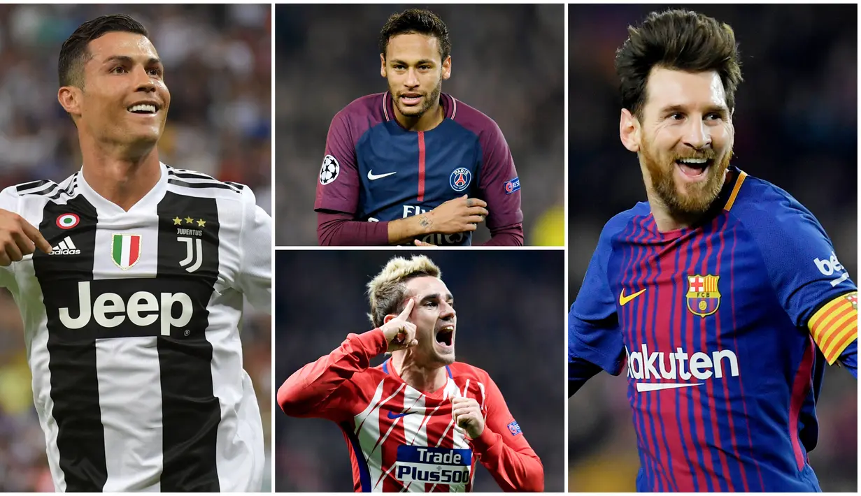 Media asal Prancis, L'Equipe, merilis daftar pemain sepak bola dengan gaji perbulan tertinggi. Dalam daftar tersebut bintang Barcelona Lionel Messi menempati posisi teratas mengalahkan Crisitiano Ronaldo. (Foto Kolase AP dan AFP)