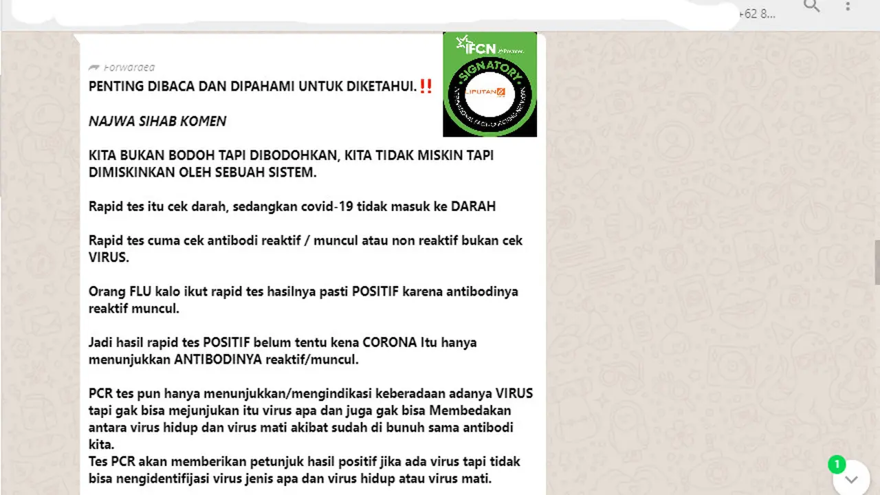 Cek Fakta Liputan6.com menelurusi klaim tulisan Najwa Shihab tentang rapid tes dan PCR