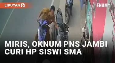 Aksi kriminal dilakukan terang-terangan oleh oknum PNS di Kota Jambi. Oknum PNS pria itu mencuri HP milik siswi SMA di jalanan. Pelaku mengambil HP korban yang ditinggalkan di motor yang terparkir.