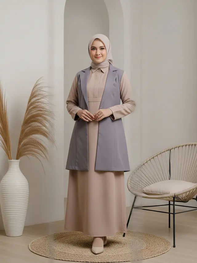 Gamis Berkerah (Collar Dress Style) dengan Blazer