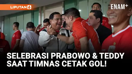 VIDEO: Wajah Bahagia Prabowo &amp; Seskab Teddy saat Indonesia Cetak Gol
